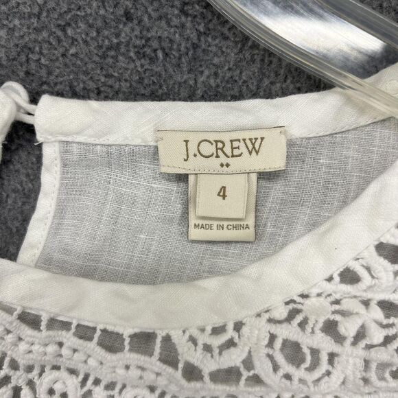 J.Crew Blouse Womens 4 White Linen Lace Short Sleeve Crochet‎ Summer Boho Top - Picture 10 of 16